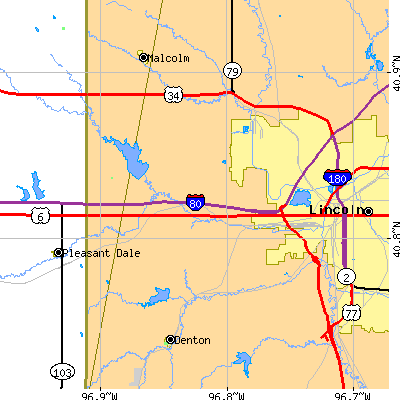 Zip code 68528 close-up map