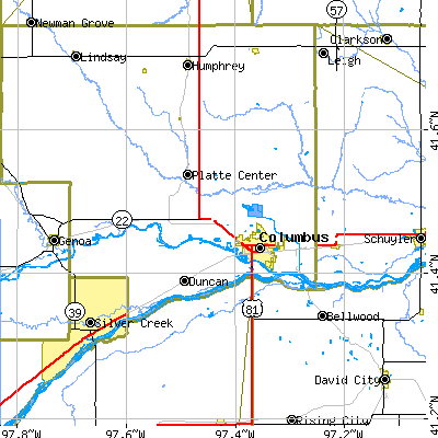 Zip code 68601 close-up map