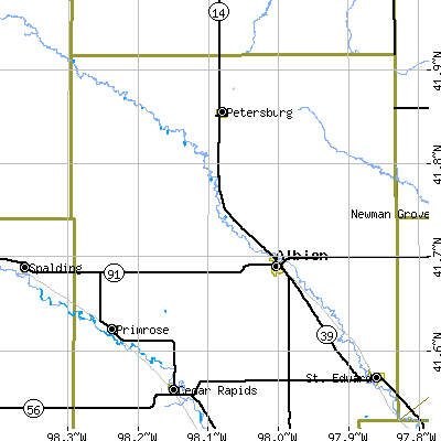 Zip code 68620 close-up map