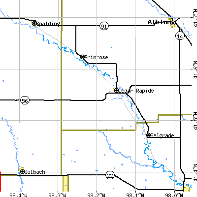 Zip code 68627 close-up map
