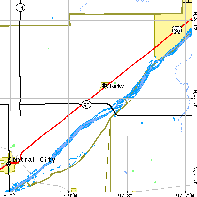 Zip code 68628 close-up map