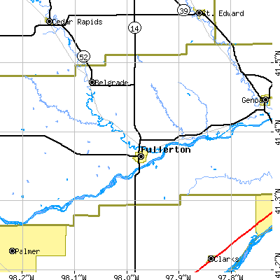 Zip code 68638 close-up map