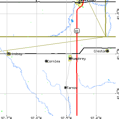 Zip code 68642 close-up map