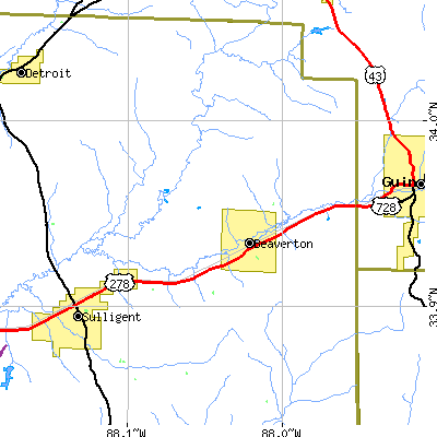 Zip code 35544 close-up map