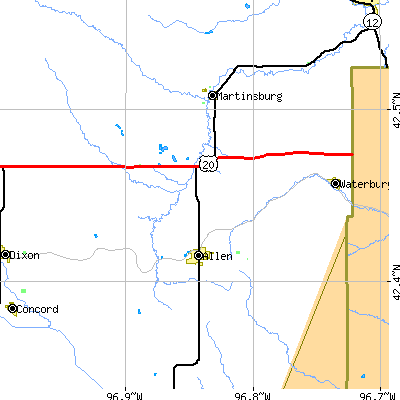 Zip code 68710 close-up map