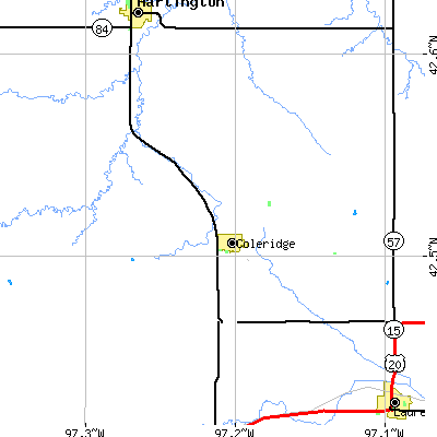 Zip code 68727 close-up map