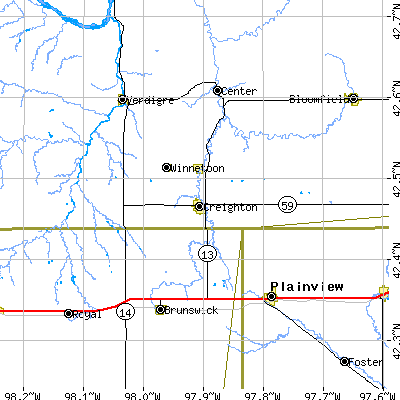 Zip code 68729 close-up map