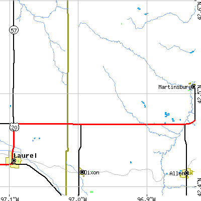 Zip code 68732 close-up map