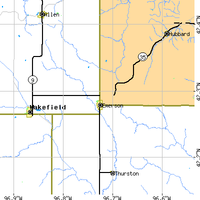 Zip code 68733 close-up map