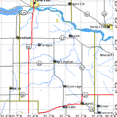 Zip code 68739 close-up map