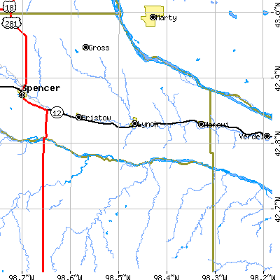 Zip code 68746 close-up map