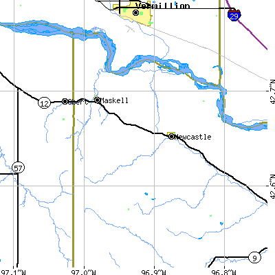 Zip code 68757 close-up map
