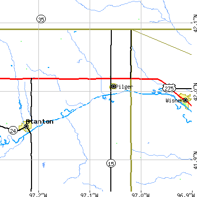 Zip code 68768 close-up map