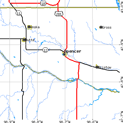Zip code 68777 close-up map