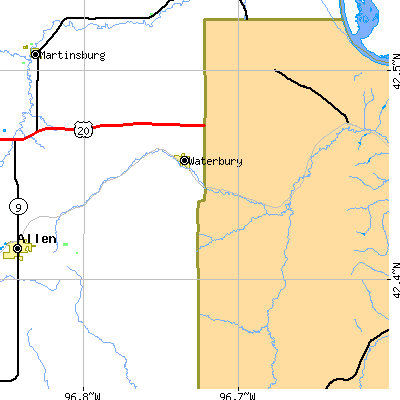 Zip code 68785 close-up map