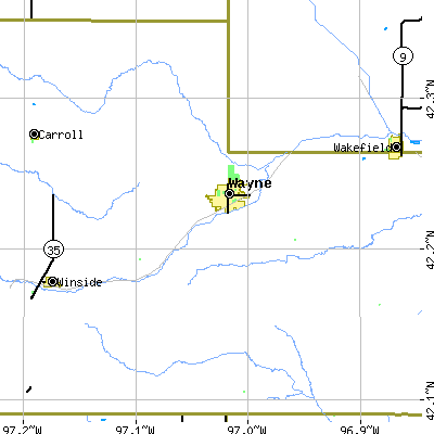 Zip code 68787 close-up map