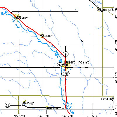 Zip code 68788 close-up map