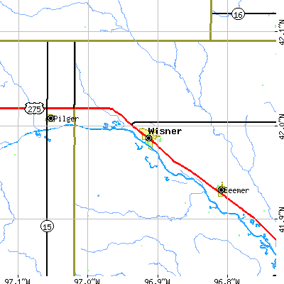 Zip code 68791 close-up map