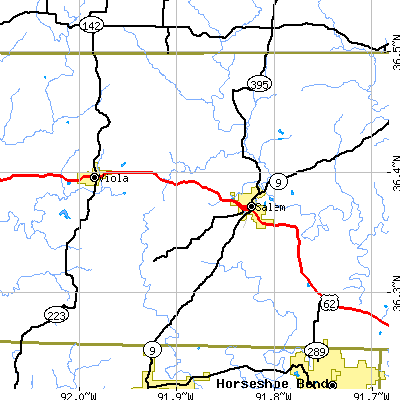 Zip code 72576 close-up map