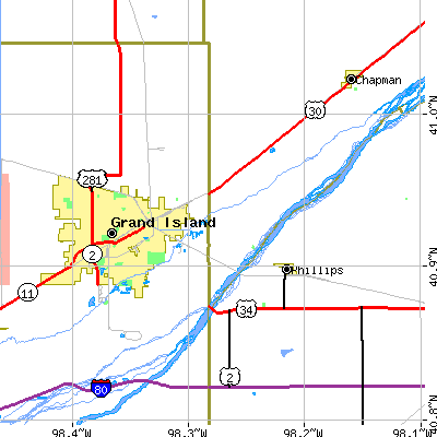 Zip code 68801 close-up map