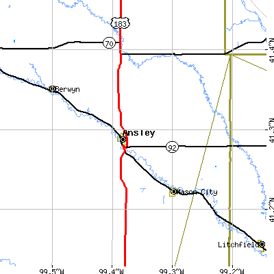 Zip code 68814 close-up map