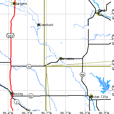 Zip code 68815 close-up map