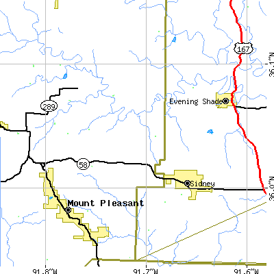 Zip code 72577 close-up map