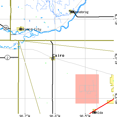 Zip code 68824 close-up map