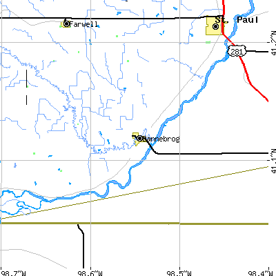 Zip code 68831 close-up map