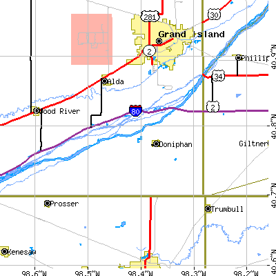 Zip code 68832 close-up map