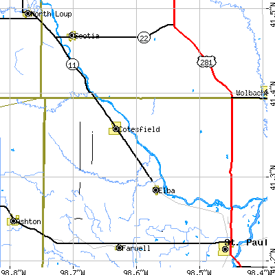 Zip code 68835 close-up map