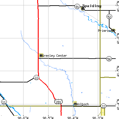 Zip code 68842 close-up map
