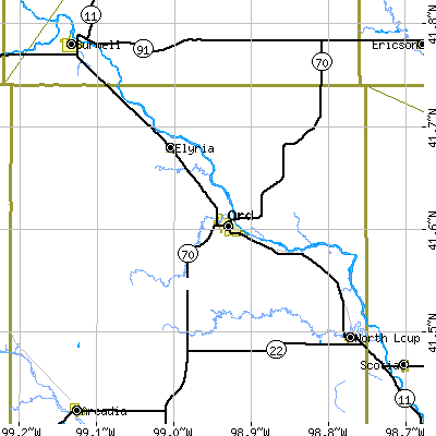 Zip code 68862 close-up map