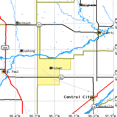 Zip code 68864 close-up map
