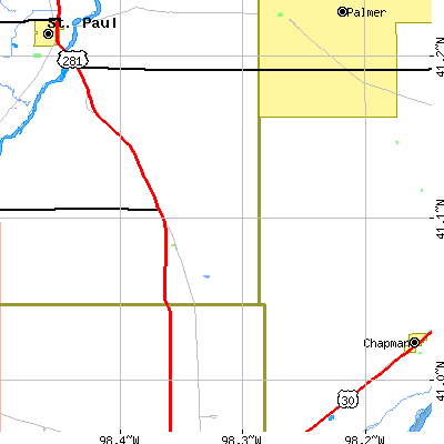Zip code 68872 close-up map