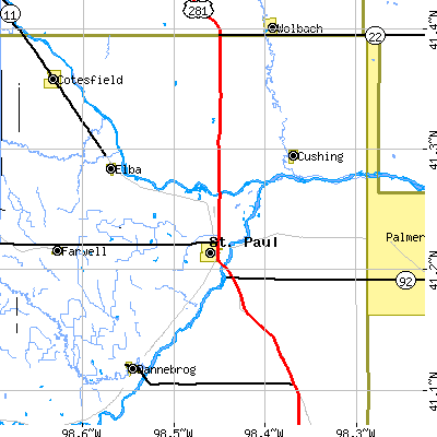 Zip code 68873 close-up map