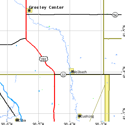 Zip code 68882 close-up map