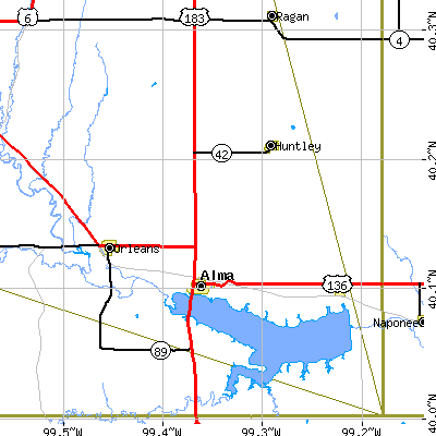 Zip code 68920 close-up map