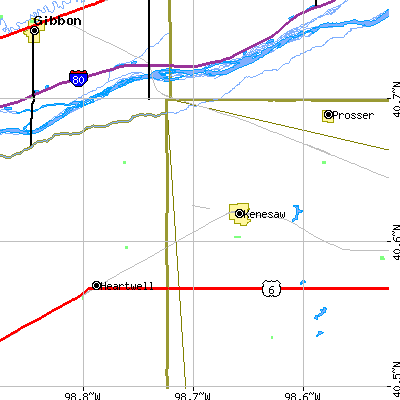 Zip code 68956 close-up map