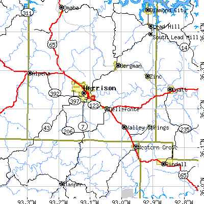 Zip code 72601 close-up map