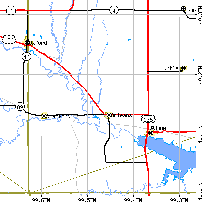 Zip code 68966 close-up map