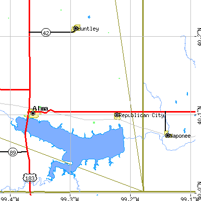 Zip code 68971 close-up map
