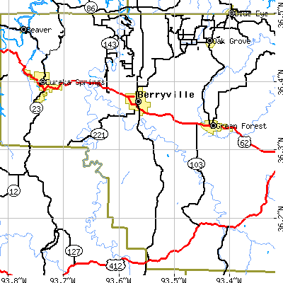Zip code 72616 close-up map