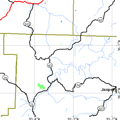 Zip code 72624 close-up map