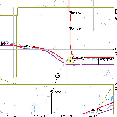 Zip code 69162 close-up map