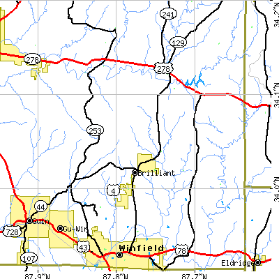 Zip code 35548 close-up map