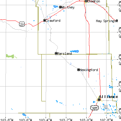 Zip code 69348 close-up map