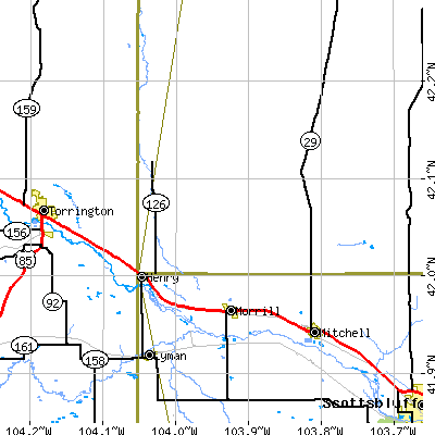 Zip code 69358 close-up map