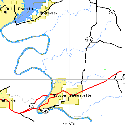 Zip code 72635 close-up map