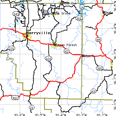 Zip code 72638 close-up map